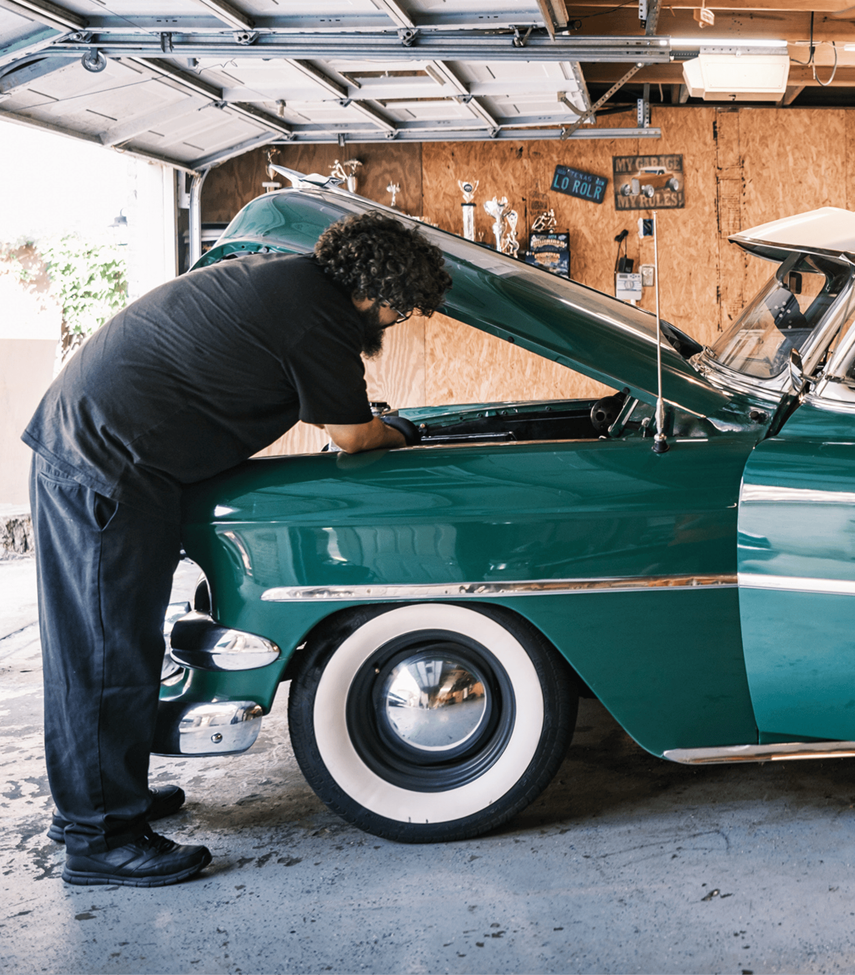 Man working on retro vehicle